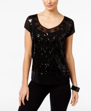 Inc International Concepts Sequined Cap-sleeve Top, Only At Macy's
