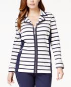 Jm Collection Petite Striped Zip-up Jacket, Only At Macy's