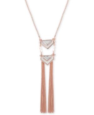 Guess Rose Gold-tone Large Crystal And Python-look Fringe Lariat Necklace, 30 + 2 Extender