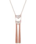 Guess Rose Gold-tone Large Crystal And Python-look Fringe Lariat Necklace, 30 + 2 Extender