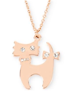 Betsey Johnson Rose Gold-tone Crystal Cat Pendant Necklace