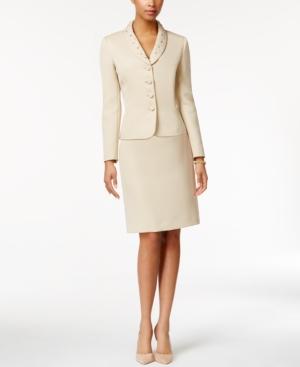 Tahari Asl Bead-trim Textured Skirt Suit