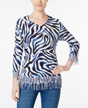 Alfred Dunner Animal-print Fringe Sweater