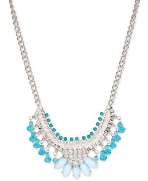 M. Haskell Silver-tone Multi-blue Colored Bead Statement Necklace