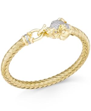 Diamond (1/4 Ct. T.w.) And Emerald Accent Elephant Mesh Bangle Bracelet In 14k Gold-plated Sterling Silver