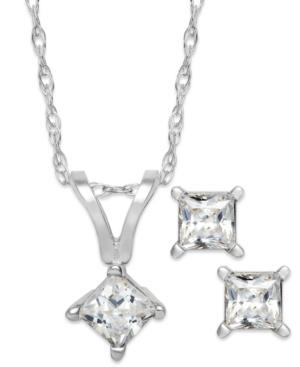 Diamond Necklace And Earrings Set, 14k White Gold Princess-cut Diamond Pendant And Earrings Set (1/6 Ct. T.w.)