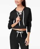 Material Girl Active Juniors' Cropped Lace-up Hoodie, Created For Macy's