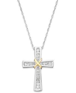 Diamond Cross Pendant Necklace (1/10 Ct. T.w.) In 14k White And Yellow Gold