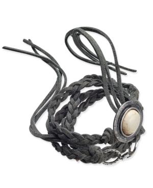 Silver-tone Gray Suede Large Stone Braided Wrap Bracelet