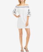 Vince Camuto Off-the-shoulder Embroidered Linen Dress