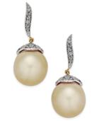 Cultured Oval Golden South Sea Pearl (11mm) And Diamond (3/8 Ct. T.w.) Drop Earrings In 14k Gold