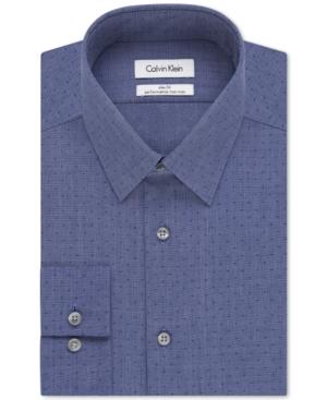 Calvin Klein Steel Slim-fit Non-iron Performance Slate Blue Dobby Dress Shirt