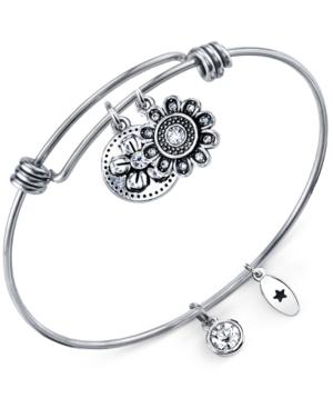 Unwritten Flower Charms And Crystal (8mm) Bangle Bracelet In Stainless Steel
