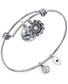 Unwritten Flower Charms And Crystal (8mm) Bangle Bracelet In Stainless Steel