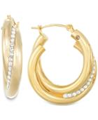 Signature Gold Crystal Interlocked Hoop Earrings In 14k Gold Over Resin