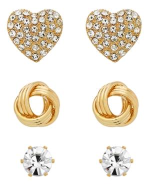 Thalia Sodi Gold-tone Crystal Heart Knot Stud Earring