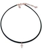 Effy Diamond Accent Cross Leather Choker Necklace In 14k Rose Gold, 12 + 2 Extender