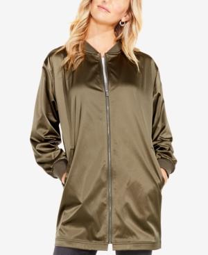 Two By Vince Camuto Ribbed Taffeta Long Bomber Jacket