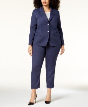 Tahari Asl Plus Size Two-button Denim Pantsuit