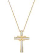 Diamond Double Heart Cross Pendant Necklace (1/10 Ct. T.w.) In 14k Gold-plated Sterling Silver