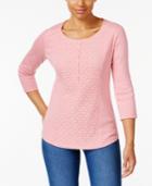 Karen Scott Petite Cotton Lace Henley Top, Created For Macy's
