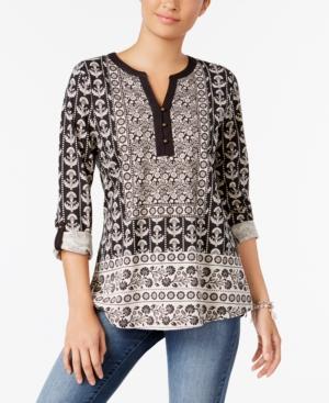 Style & Co Printed Roll-tab Top, Only At Macy's