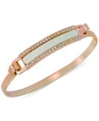 Guess Rose Gold-tone Faux Leather And Crystal Hinged Bangle Bracelet