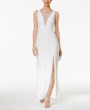 Adrianna Papell Embellished Mesh Slit Gown