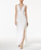Adrianna Papell Embellished Mesh Slit Gown