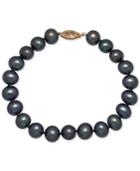 Honora Style Black Dyed Freshwater Pearl Bracelet (8-9mm) In 14k Gold