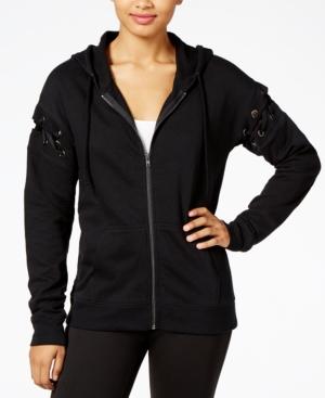 Material Girl Active Juniors' Lace-up Zip-front Hoodie, Created For Macy's