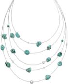 Manufactured Turquoise And Bead Multi-row Illusion Necklace In Sterling Silver (50 Ct. T.w.)