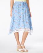 Alice Through The Looking Glass Juniors' Printed Handkerchief-hem Midi Skirt