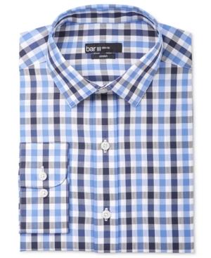 Bar Iii Men's Slim-fit Navy Textured Gingham Dress Shirt, Created For Macy's