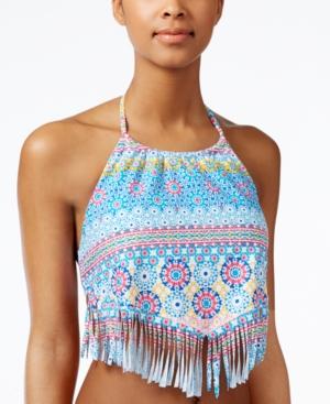 Bikini Nation Tile Me About It Printed High-neck Fringe Tankini Top Women's Swimsuit