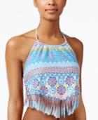 Bikini Nation Tile Me About It Printed High-neck Fringe Tankini Top Women's Swimsuit