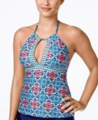 24th & Ocean Printed High-neck Keyhole Tankini Top Women's Swimsuit