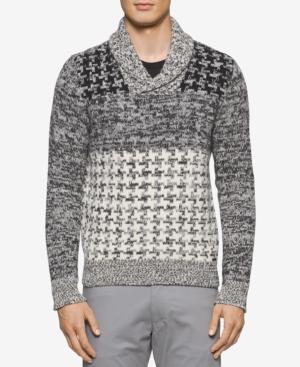 Calvin Klein Men's Slim-fit Shawl-collar Multi-textured Houndstooth Sweater