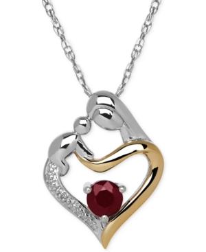 Ruby (2/3 Ct. T.w.) And Diamond Accent Mother And Child Pendant Necklace In Sterling Silver And 14k Gold