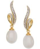 Honora Style Cultured Freshwater Pearl (7mm) & Diamond (1/10 Ct. T.w.) Drop Earrings In 14k Gold