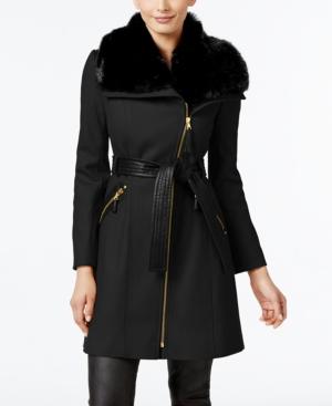 Via Spiga Petite Faux-fur-collar Wool-blend Walker Coat