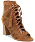 Marc Fisher Shaini Perforated Lace-up Peep-toe Booties Women's Shoes