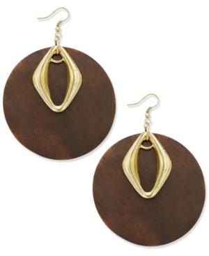 Gold-tone Wood Disc Drop Earrings