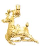 14k Gold Charm, Polished Reindeer Charm