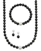 Sterling Silver Necklace, Bracelet And Earrings Set, Faceted Onyx (250 Ct. T.w.) And Crystal (2 Ct. T.w.) Necklace, Bracelet And Earrings