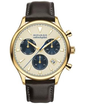 Movado Men's Swiss Chronograph Heritage Series Calendoplan Black Leather Strap Watch 43mm 3650007