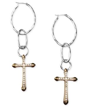 Lucky Brand Earrings, Hammered Cross Hoop