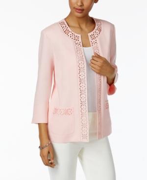Alfred Dunner Rose Hill Laser-cut Open-front Jacket