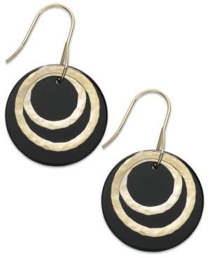 14k Gold Earrings, Onyx Bullseye Earrings (22mm X 35mm)