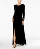 Calvin Klein Velvet Jeweled-cuff Gown